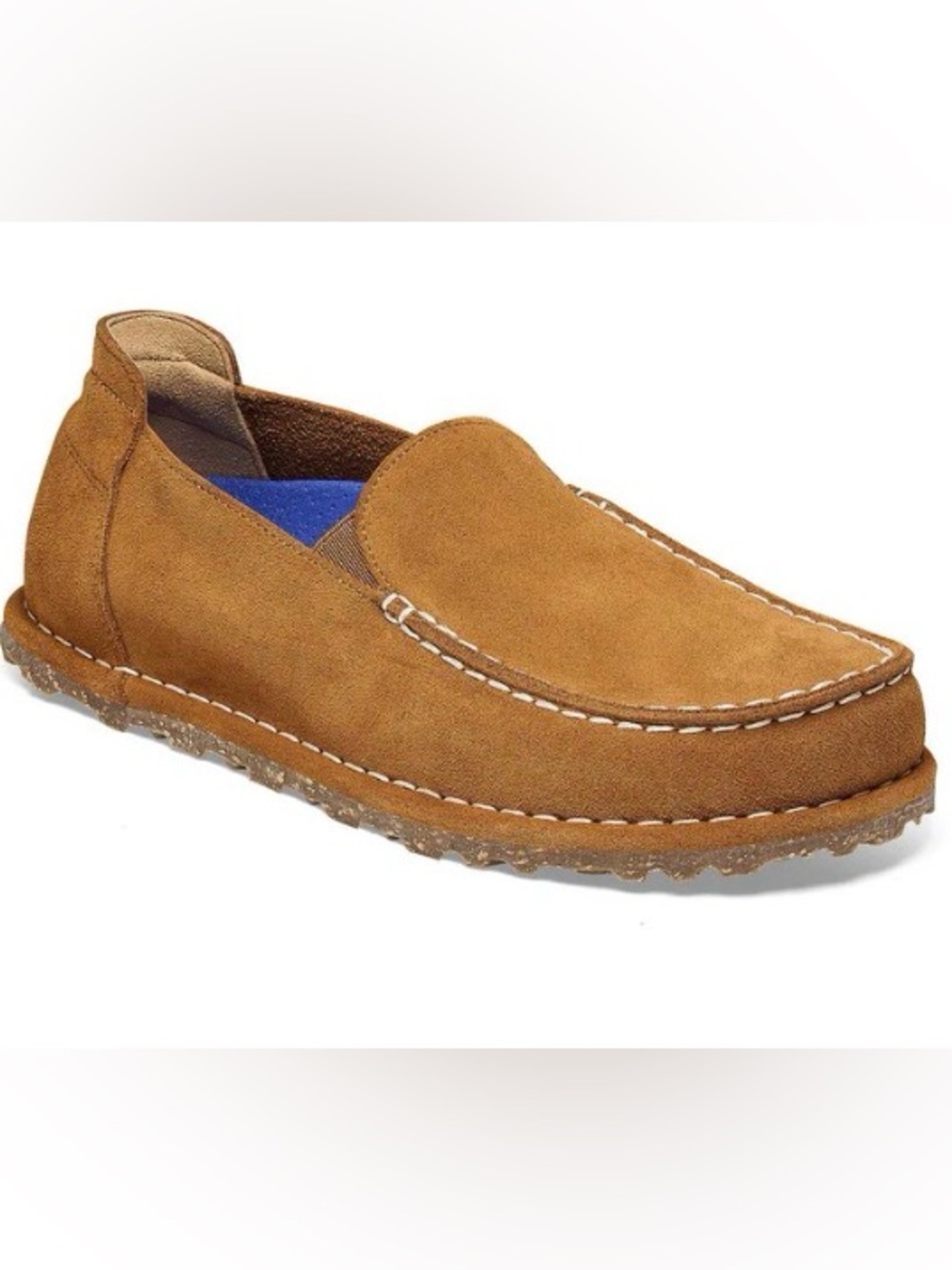 Birkenstock Unisex UTTI suede leather slipon loafer in Mink. Deep Blue footbed.
